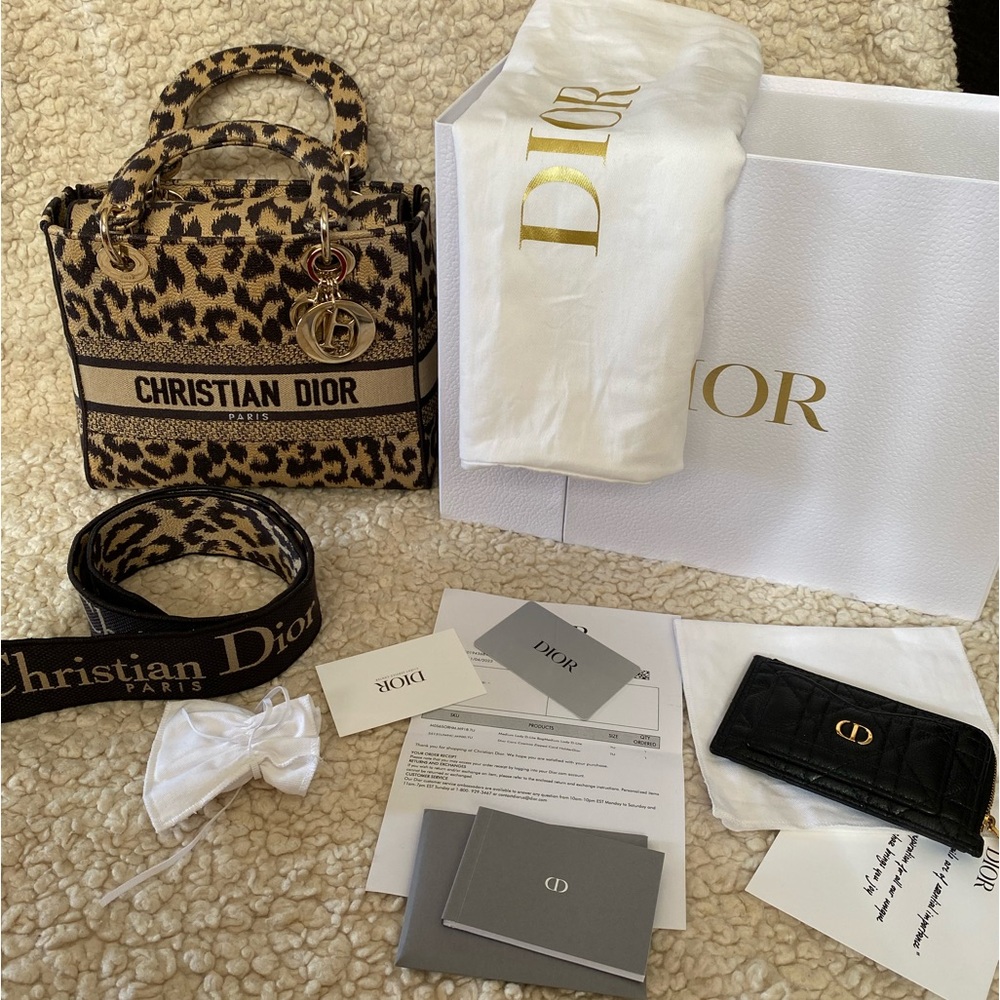 Christian Dior medium lady D-lite bag w/ wallet